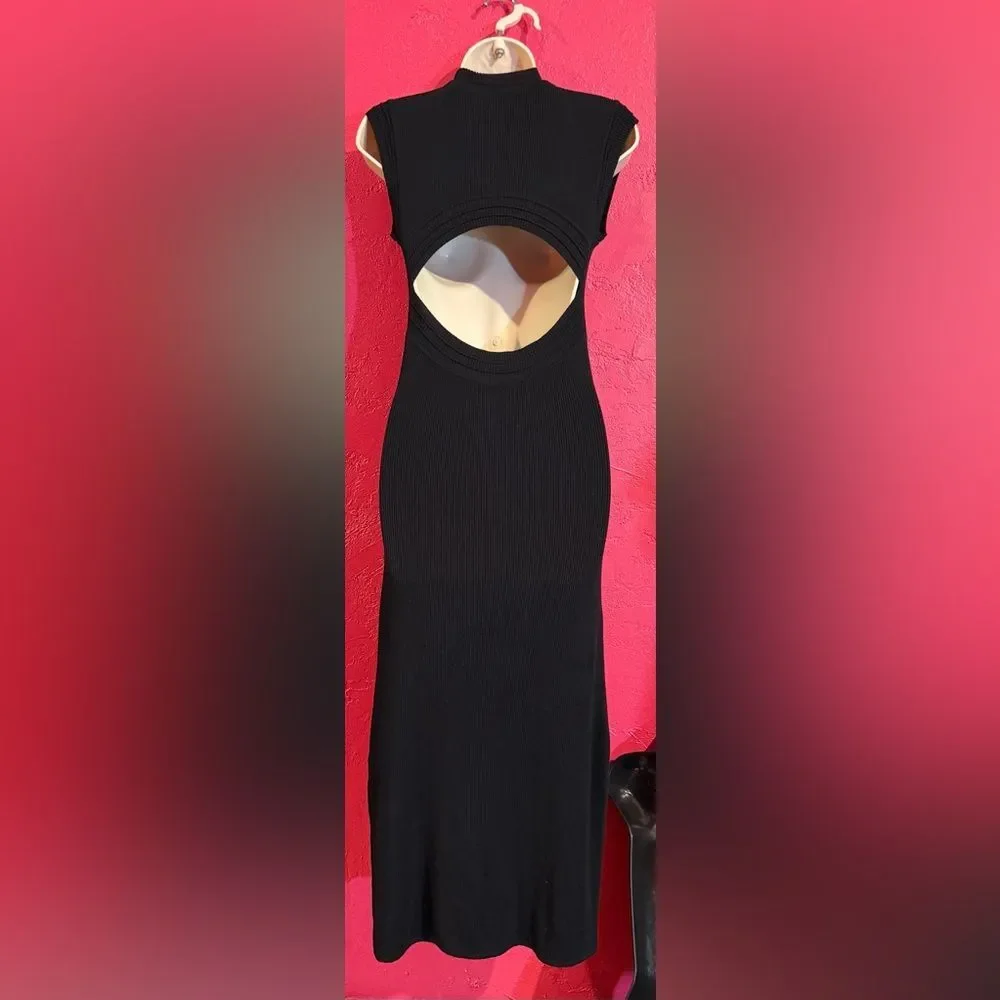 Free People Intimately sexy Black ribbed Deep V-Cut Sleeveless Maxi Dress. Sz S - Picture 2 of 10